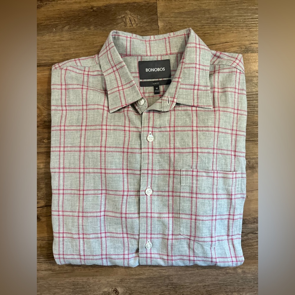 Bonobos Button Down Slim Fir Grey Striped shirt.